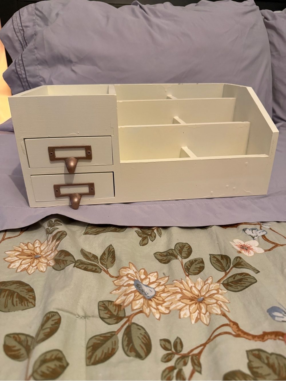 Wood Compartment Desk Organizer with Drawers - Cream